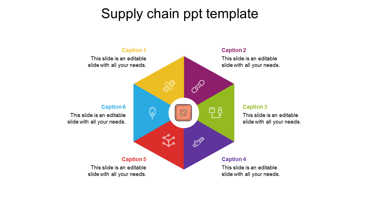 Creative Supply Chain PPT Template Slide-Hexagonal Model